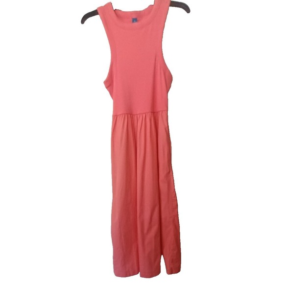 Old Navy Midi Dress Sz M NWT Fit & Flare Rib Knit Coral Pockets Coquette Coastal - Picture 2 of 10